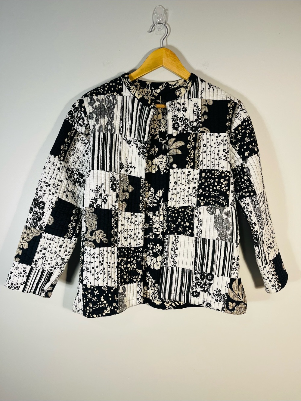 Reversible Black & White Patchwork Quilted Jacket Small